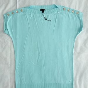 Women's Light Blue Button-Shoulder Top
